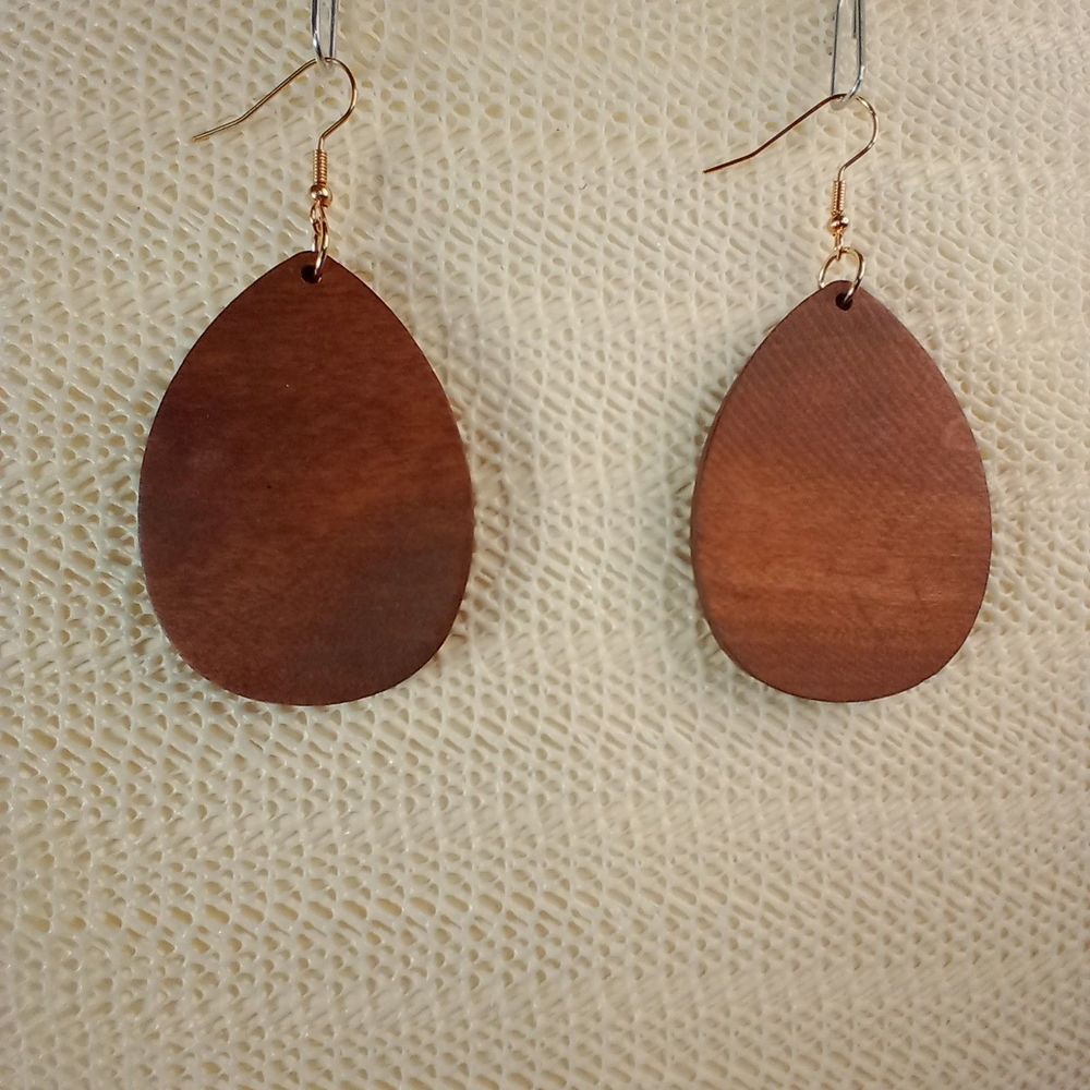 BOHO BROWN WOODEN Bohemian Tear Drop Laser Cut 3" Earrings